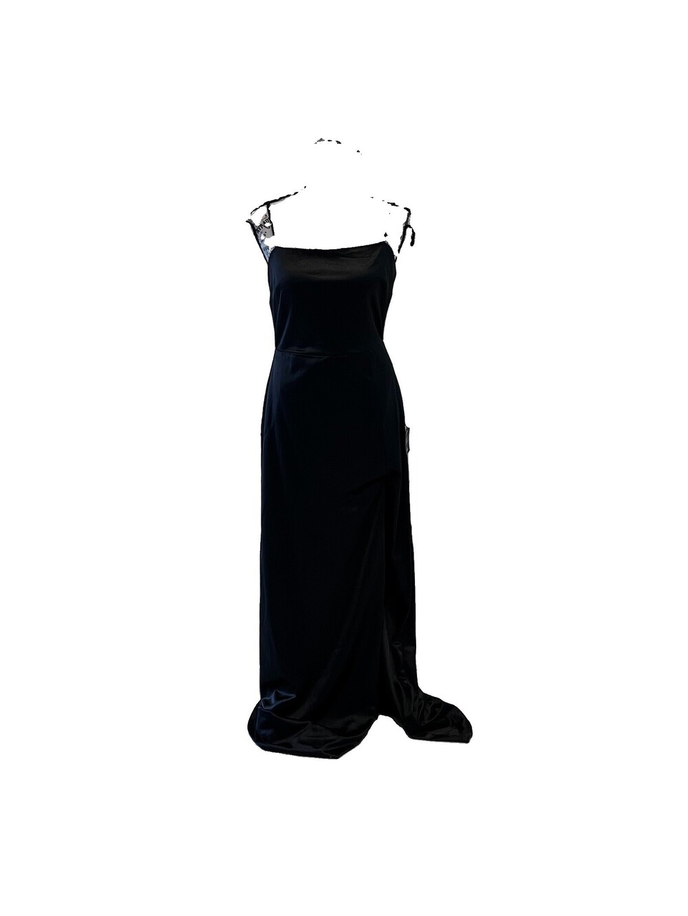 Lulus Black Metallic Satin Maxi Dress M NWT Cowl Neck Formal Goth Y2K Gala Prom - Picture 2 of 11